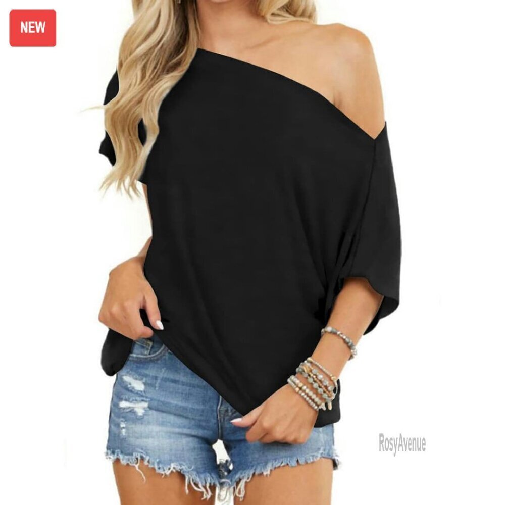Oversized Off Shoulder Batwing Tunic Top - Polyester Cotton Spandex